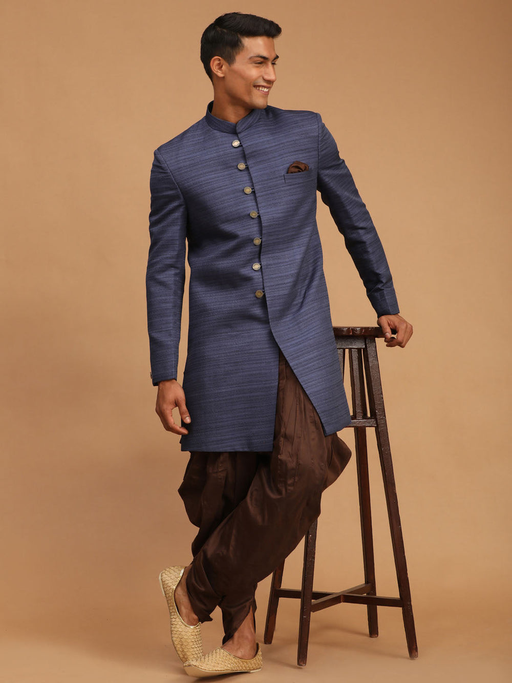 Men's Navy Blue Sherwani Set