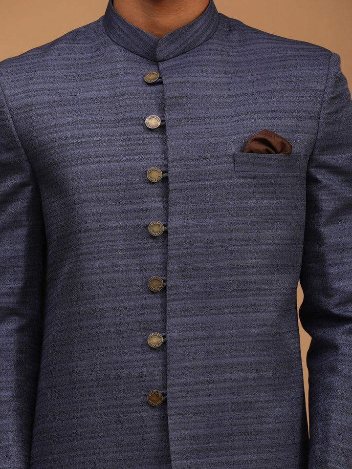 Men's Navy Blue Sherwani Set
