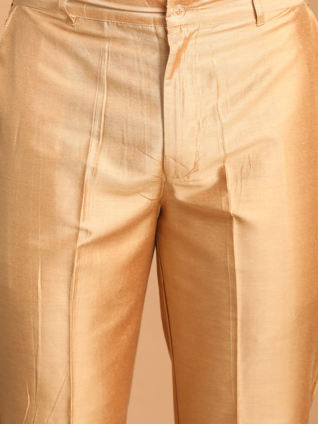Men's Beige Silk Blend Sherwani With Rose Gold Kurta Pant Set