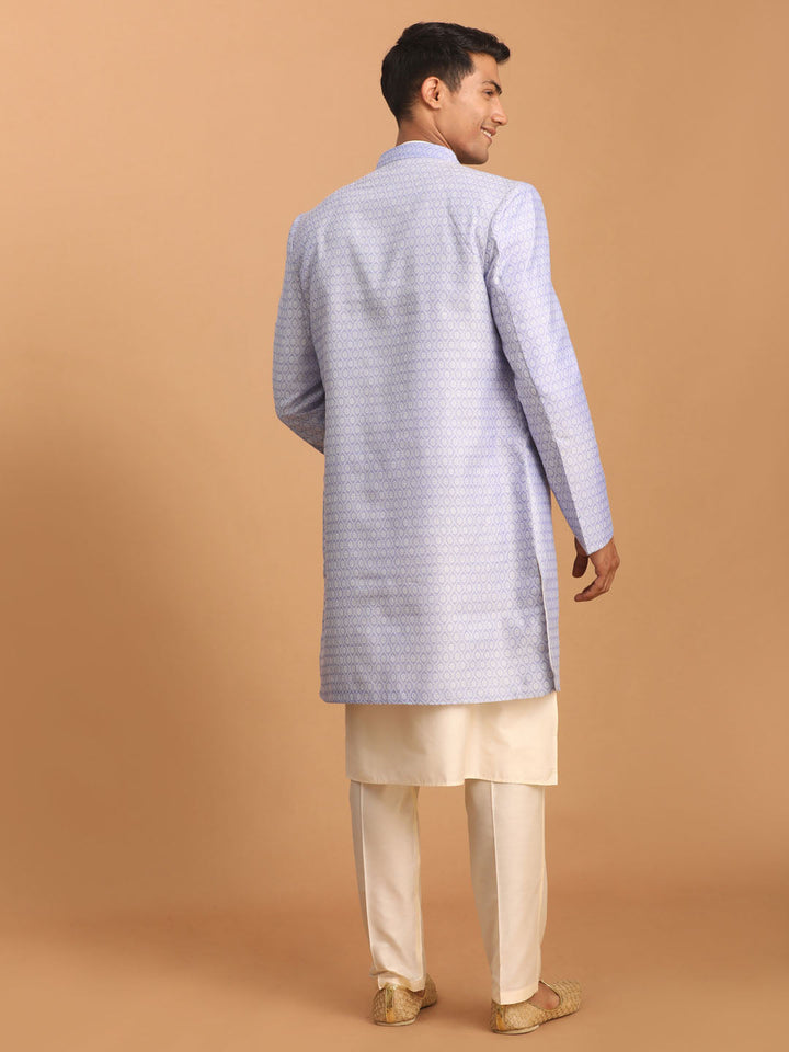 Sarvati Men's Lavender Sherwani With Cream Kurta And Pant Set