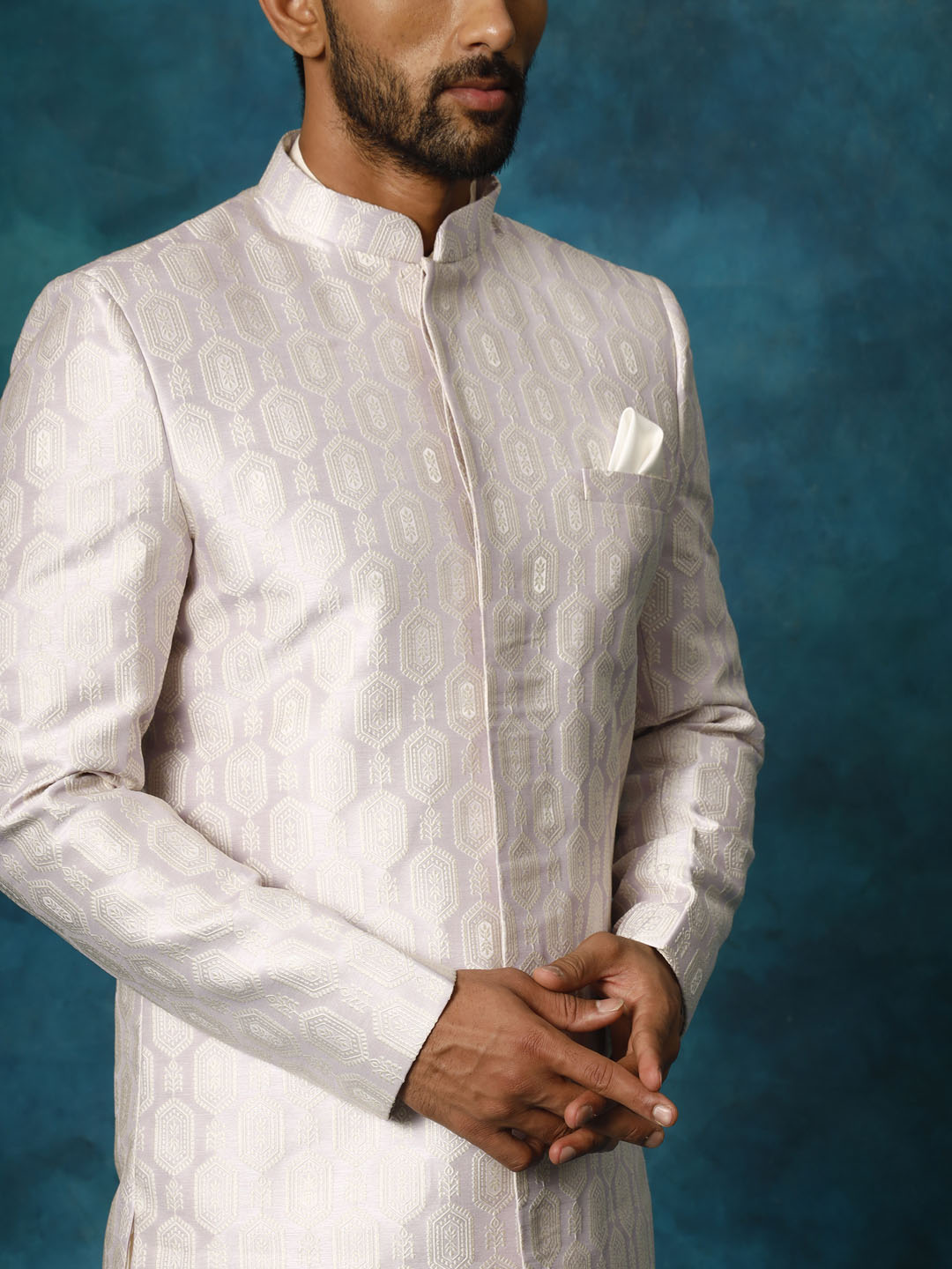 Men's Purple Imported Jacquard Indo With Kurta Pyjama Set