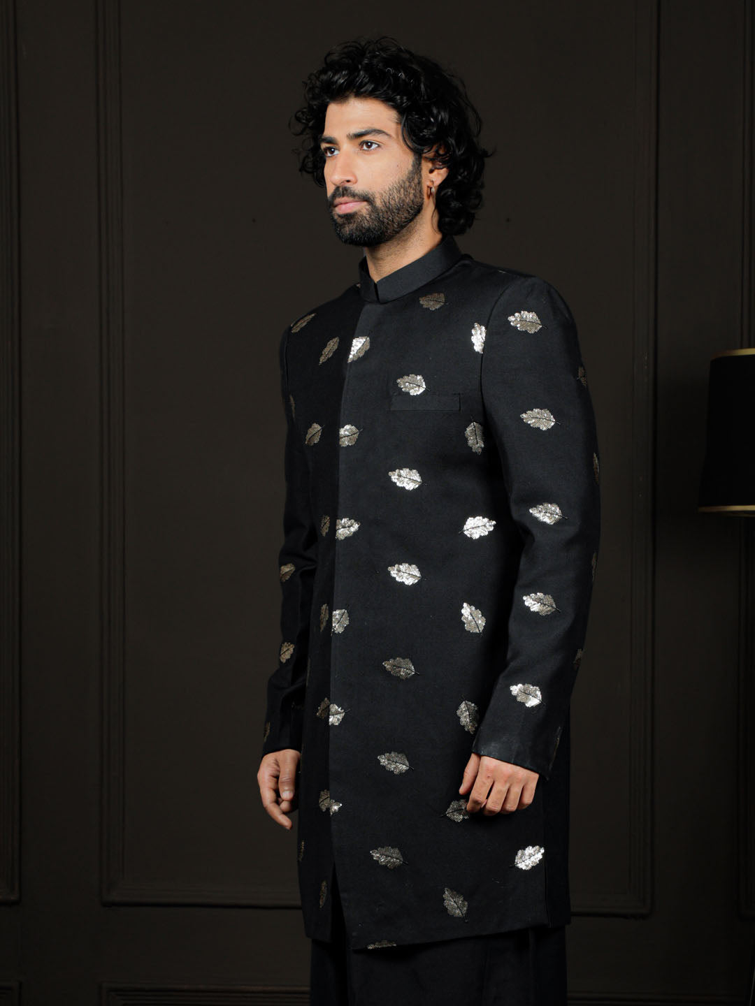 Men's Black Viscose Sherwani Only Top