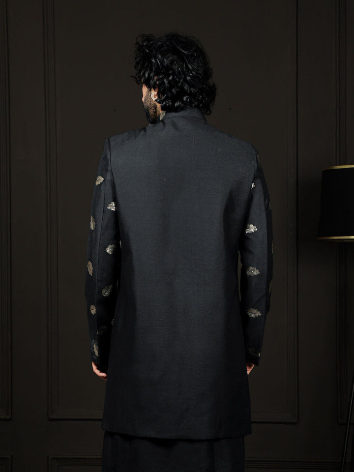 Men's Black Viscose Sherwani Only Top