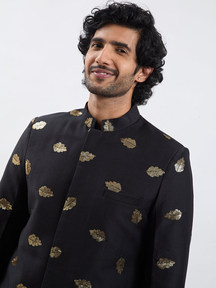 Men's Black Viscose Sherwani Set