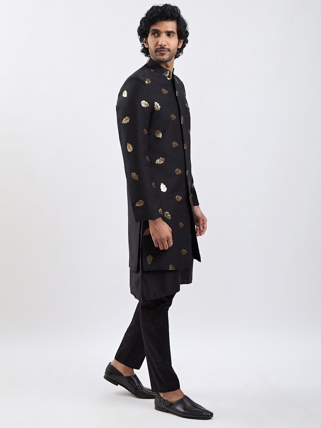 Men's Black Viscose Sherwani Set