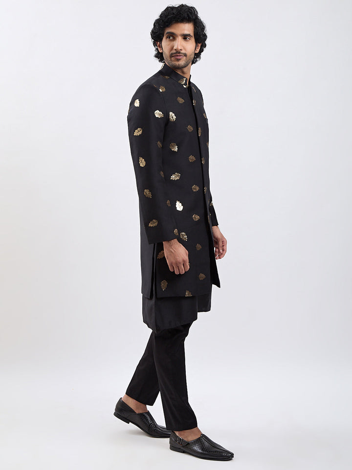 Men's Black Viscose Sherwani Set