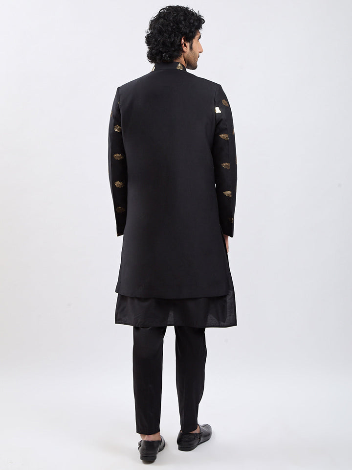 Men's Black Viscose Sherwani Set