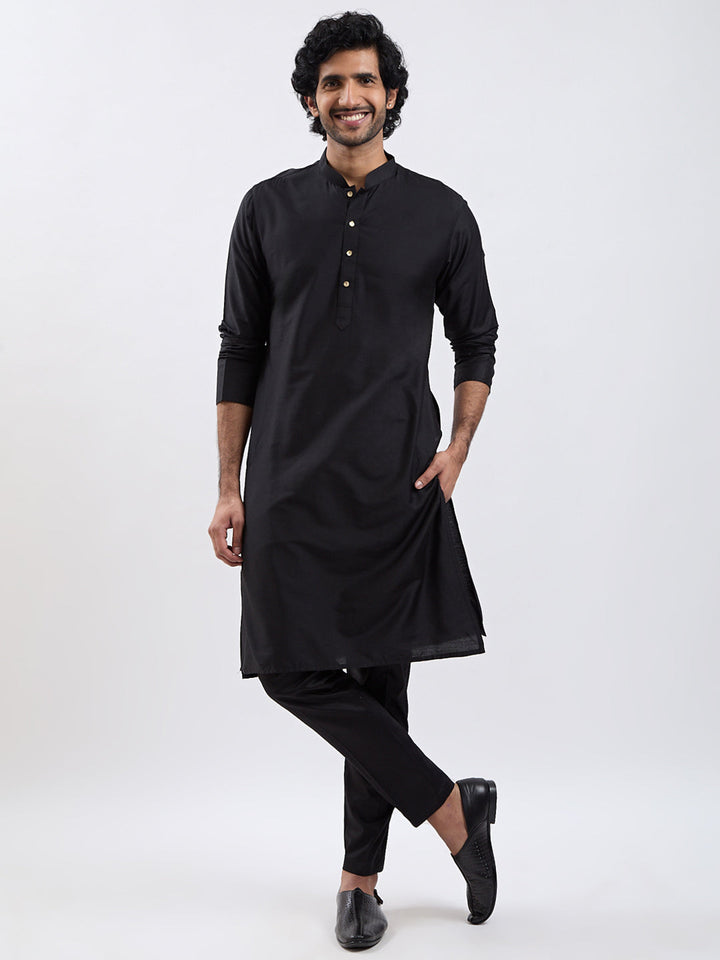 Men's Black Viscose Sherwani Set
