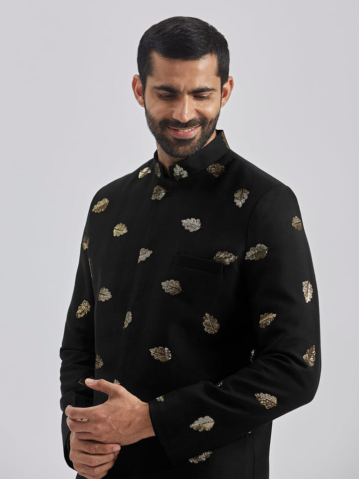 Men's Black Viscose Sherwani Set