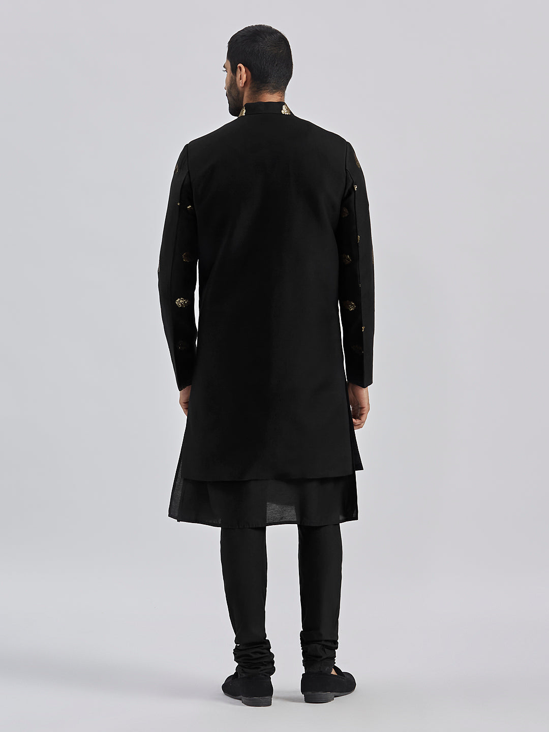 Men's Black Viscose Sherwani Set