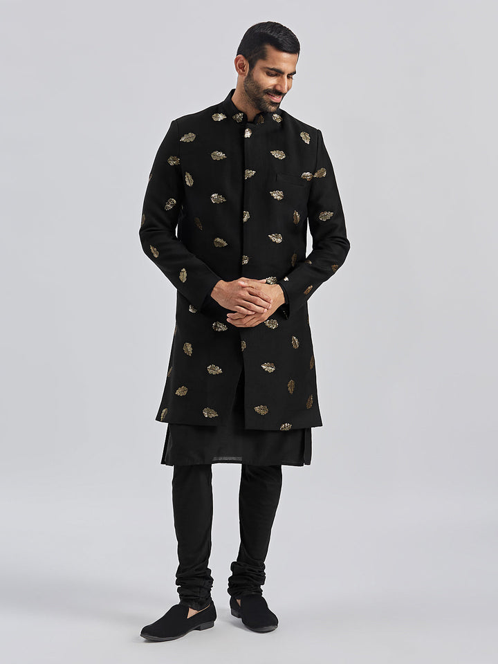 Men's Black Viscose Sherwani Set