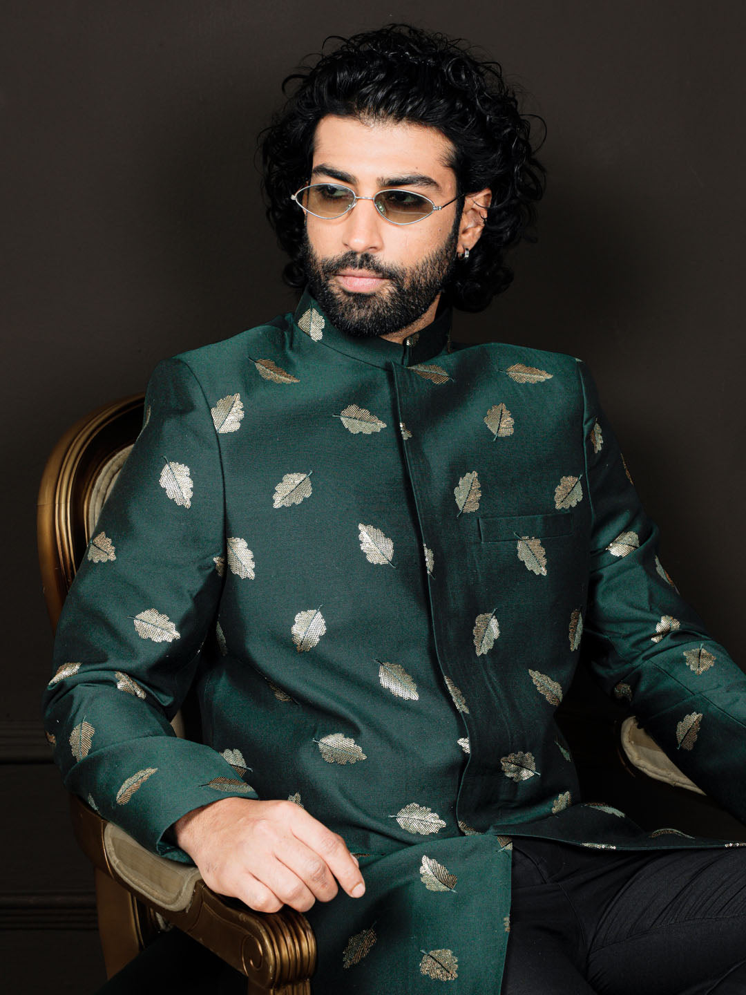 Men's Green Viscose Sherwani Only Top