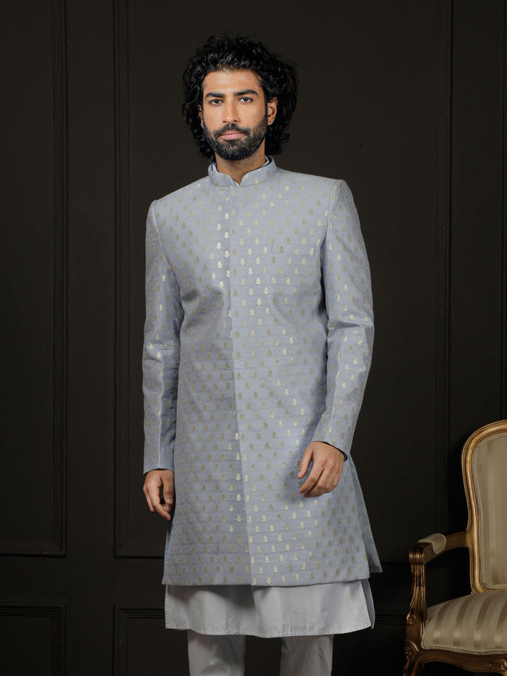 Men's Aqua Silk Blend Sherwani Only Top