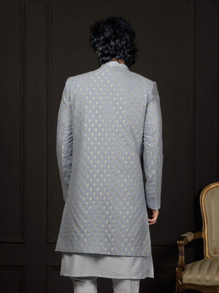 Men's Aqua Silk Blend Sherwani Only Top