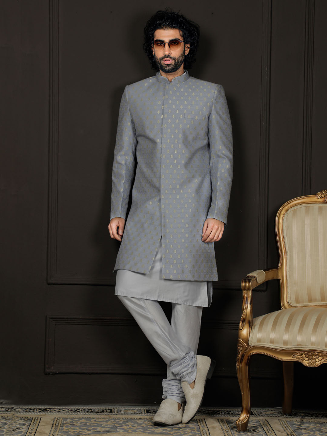 Men's Aqua Silk Blend Sherwani Only Top