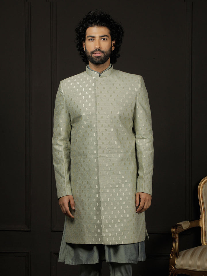 Men's Green Silk Blend Sherwani Only Top