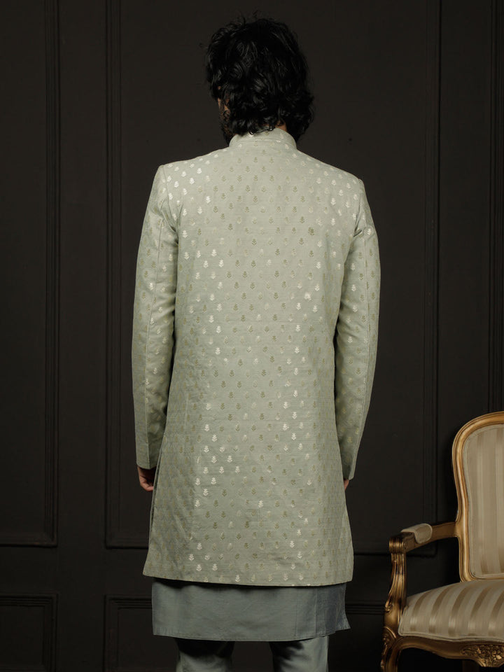 Men's Green Silk Blend Sherwani Only Top