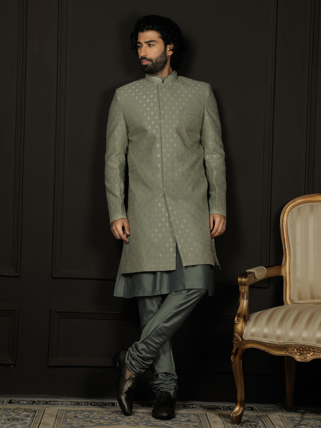 Men's Green Silk Blend Sherwani Only Top