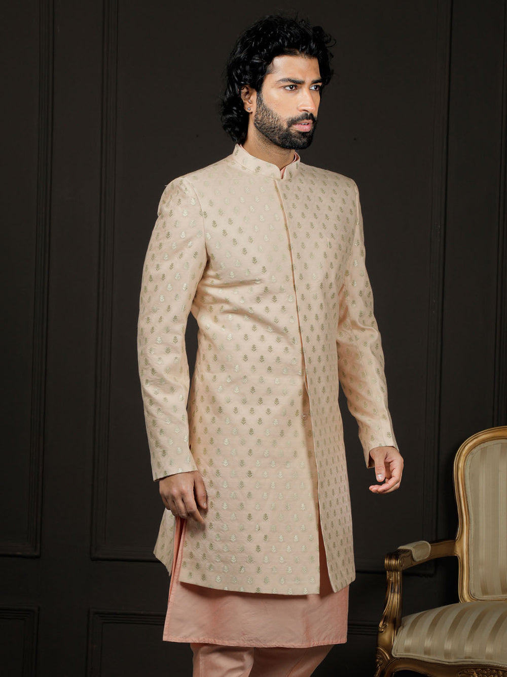 Men's Peach Silk Blend Sherwani Only Top