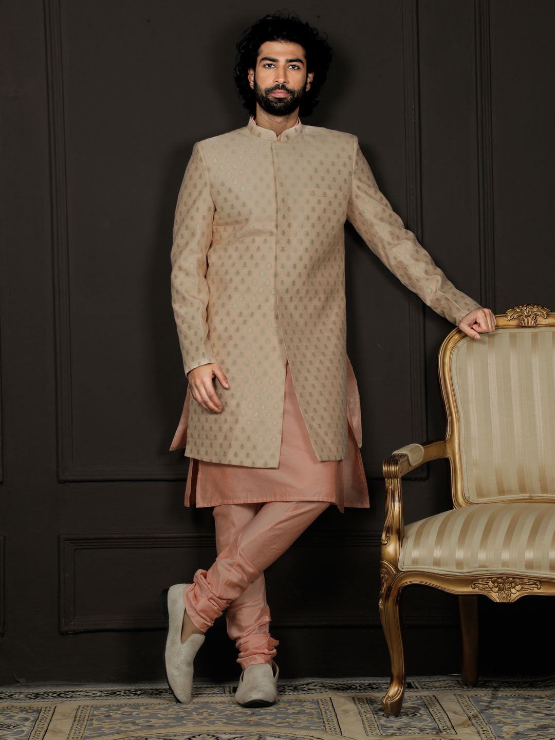 Men's Peach Silk Blend Sherwani Only Top