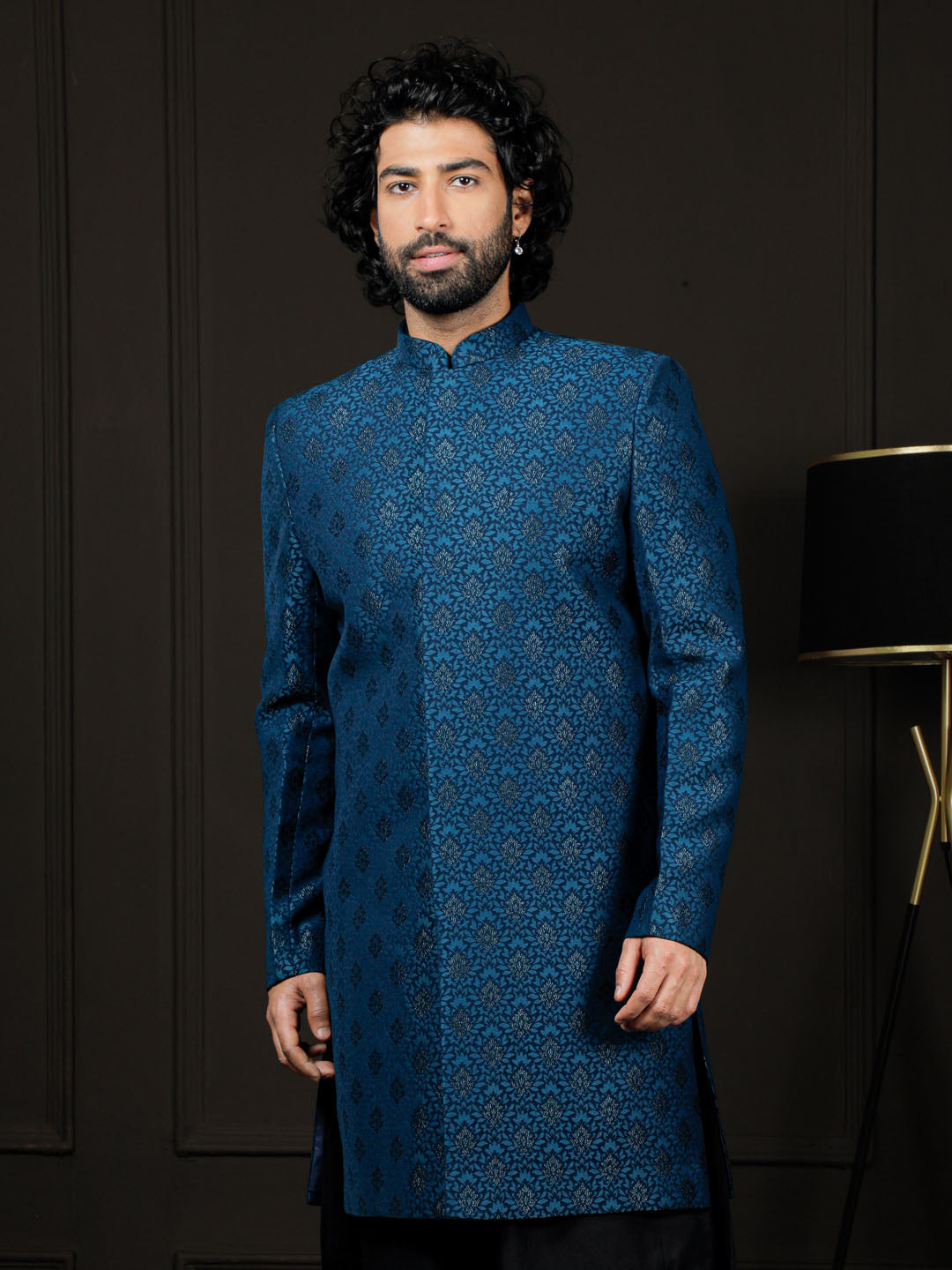 Men's Turquoise Silk Blend Sherwani Only Top