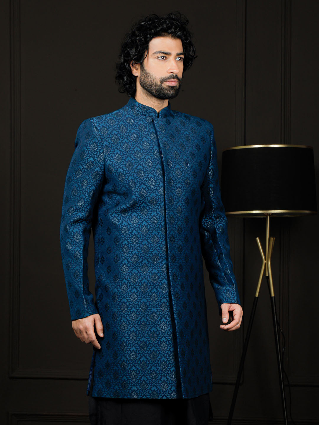 Men's Turquoise Silk Blend Sherwani Only Top