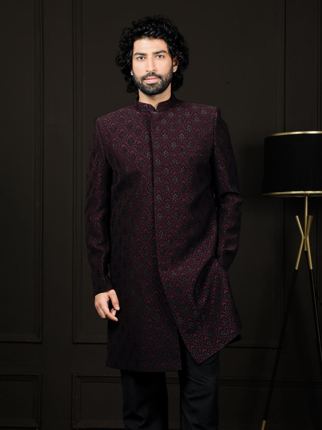 Men's Wine Silk Blend Sherwani Only Top