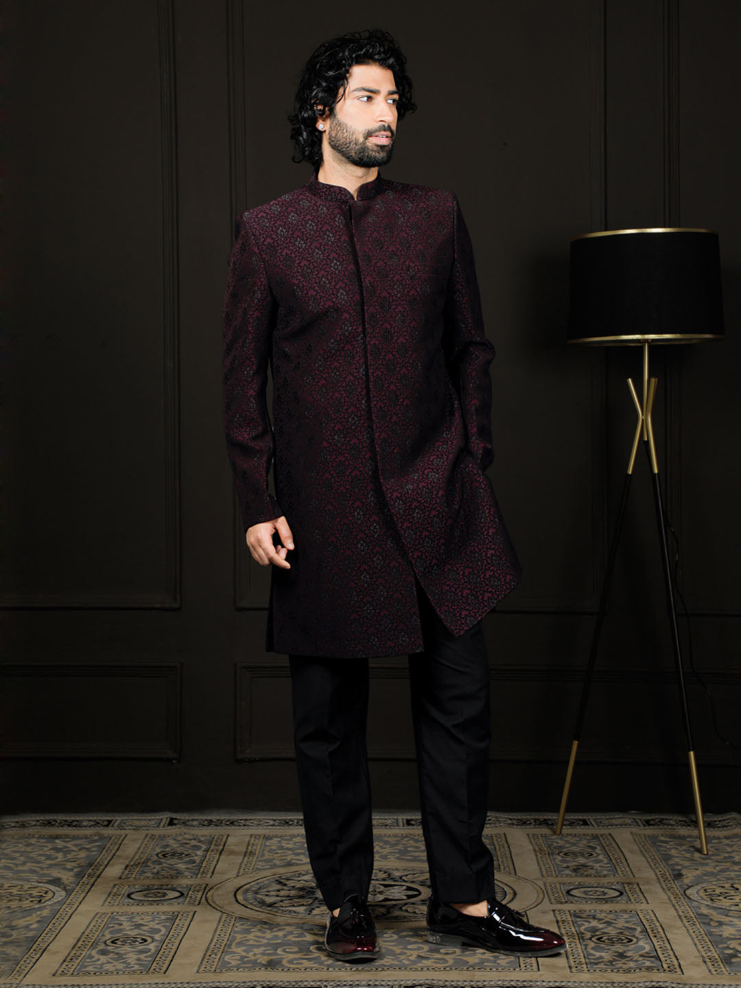 Men's Wine Silk Blend Sherwani Only Top