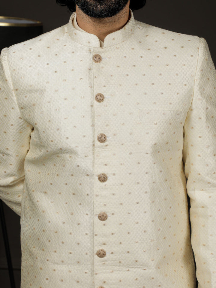 Men's Cream Silk Blend Sherwani Only Top