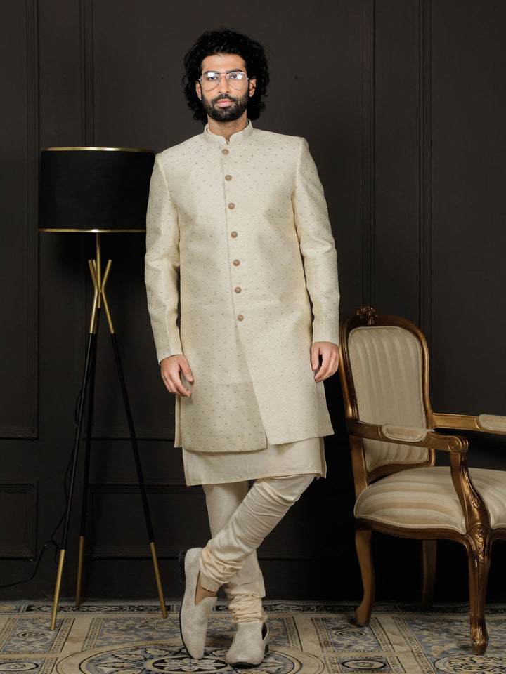 Men's Cream Silk Blend Sherwani Only Top