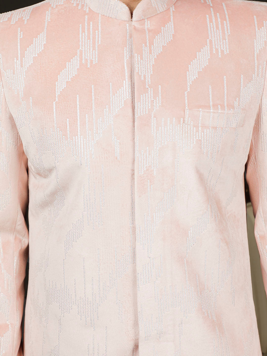 Men's Peach And Cream Velvet Sherwani Only Top