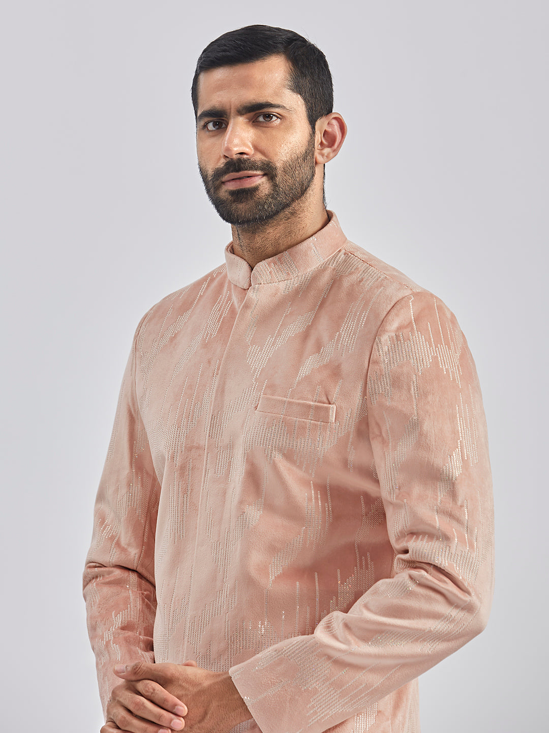 Men's Peach Velvet Sherwani Set