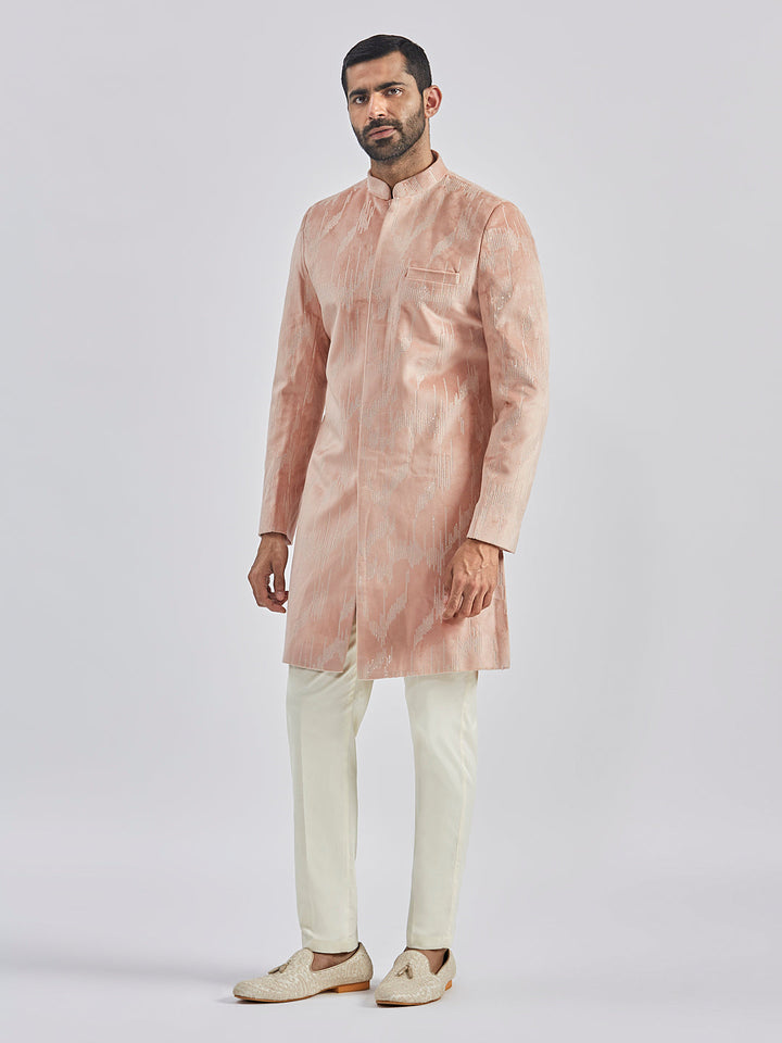 Men's Peach Velvet Sherwani Set