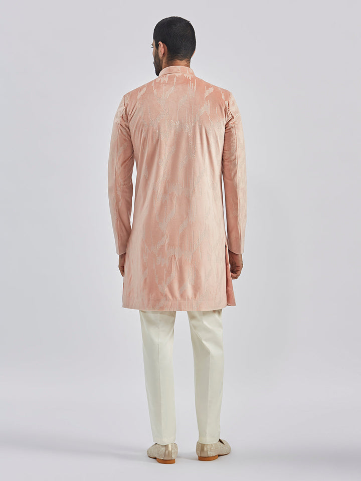 Men's Peach Velvet Sherwani Set