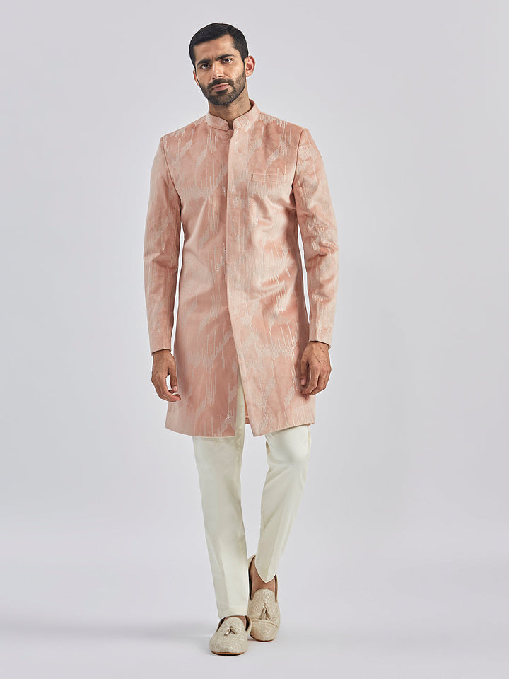 Men's Peach Velvet Sherwani Set