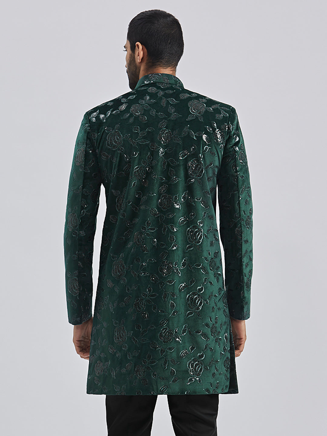 Men's Bottle Green Velvet Sherwani Only Top