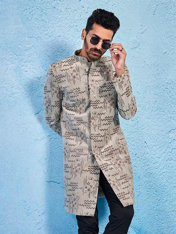 Men's Chiku Velvet Sherwani Only Top