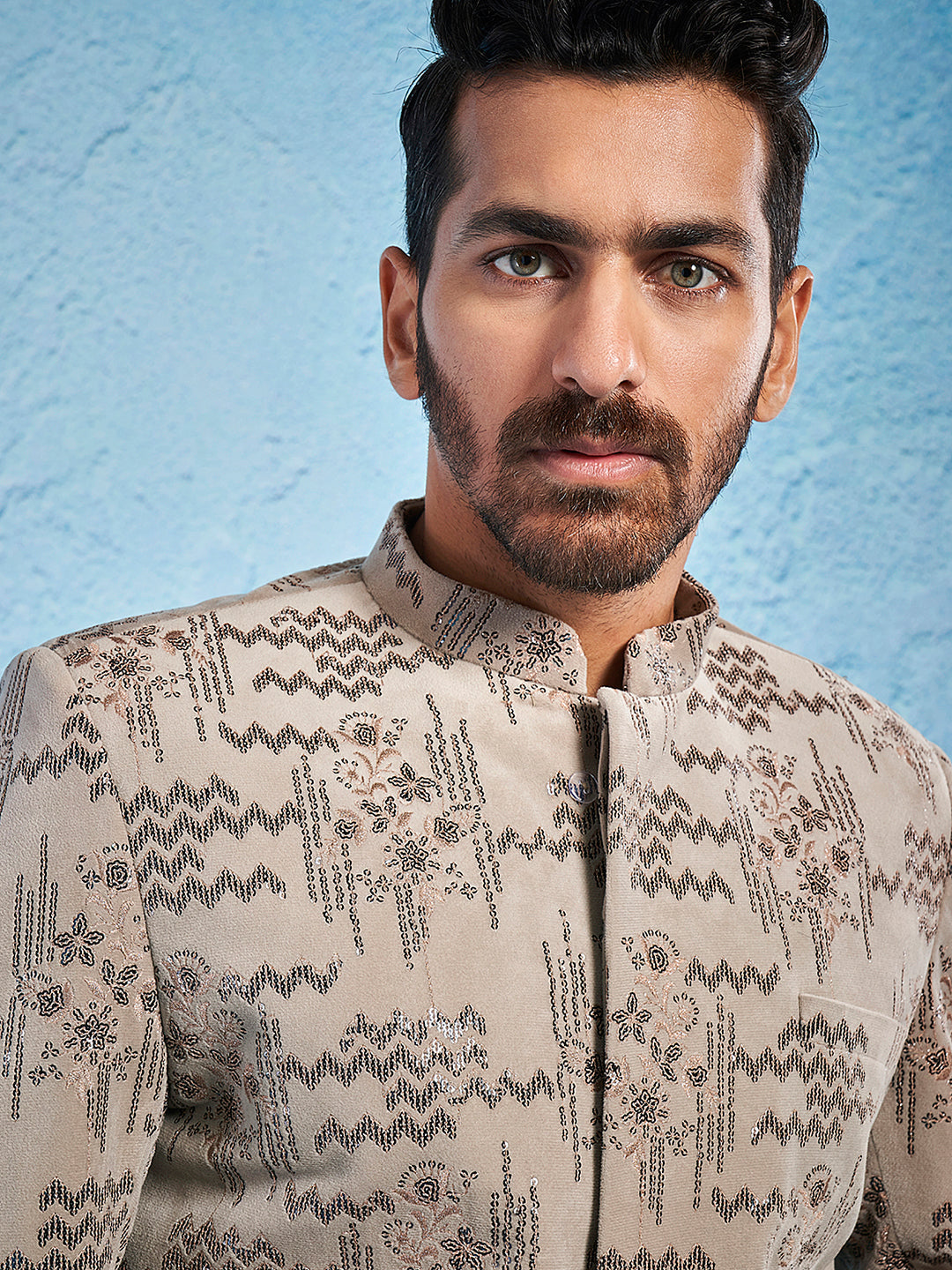 Men's Chiku Velvet Sherwani Only Top