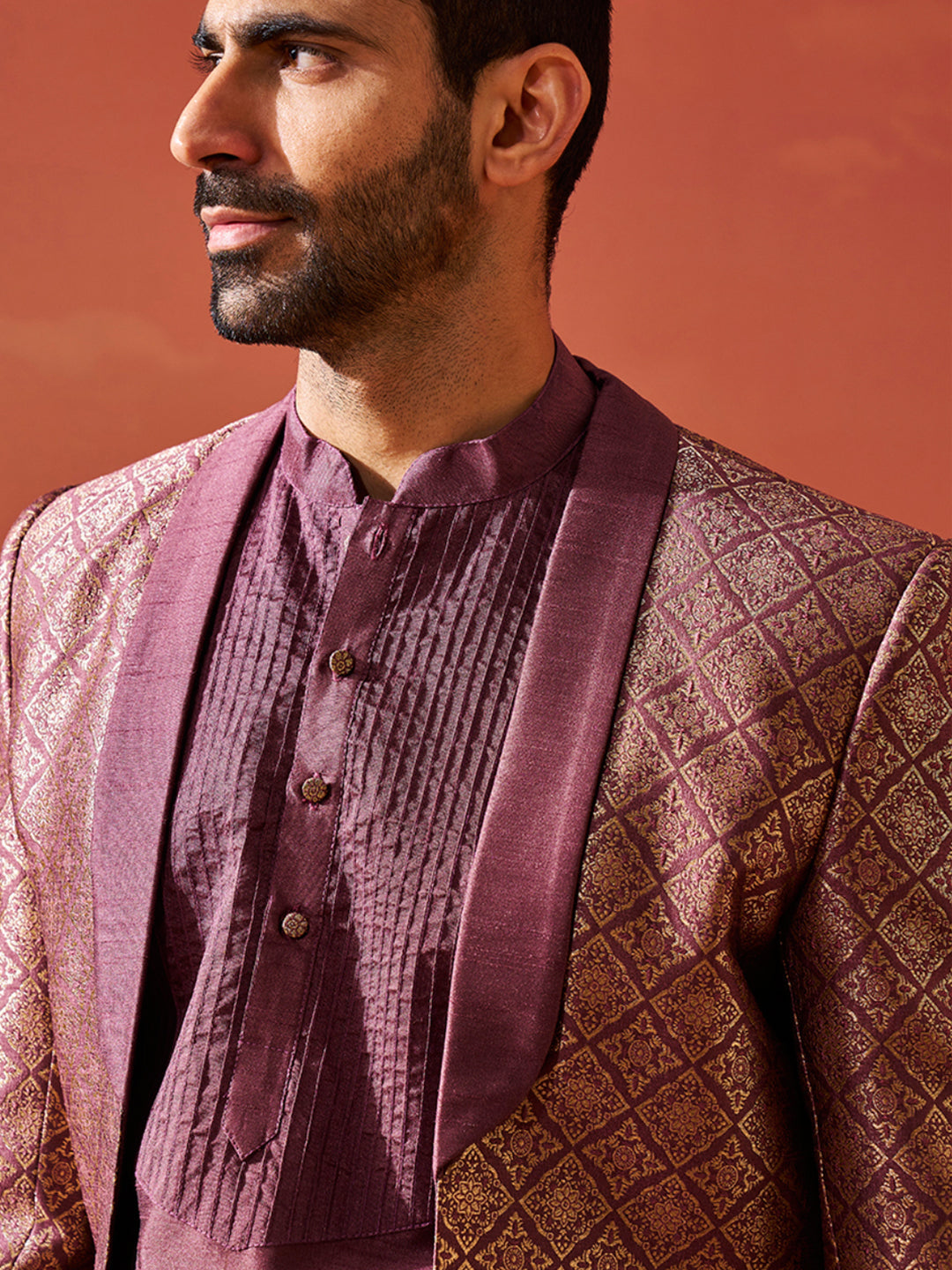 Men's Purple Silk Blend Sherwani