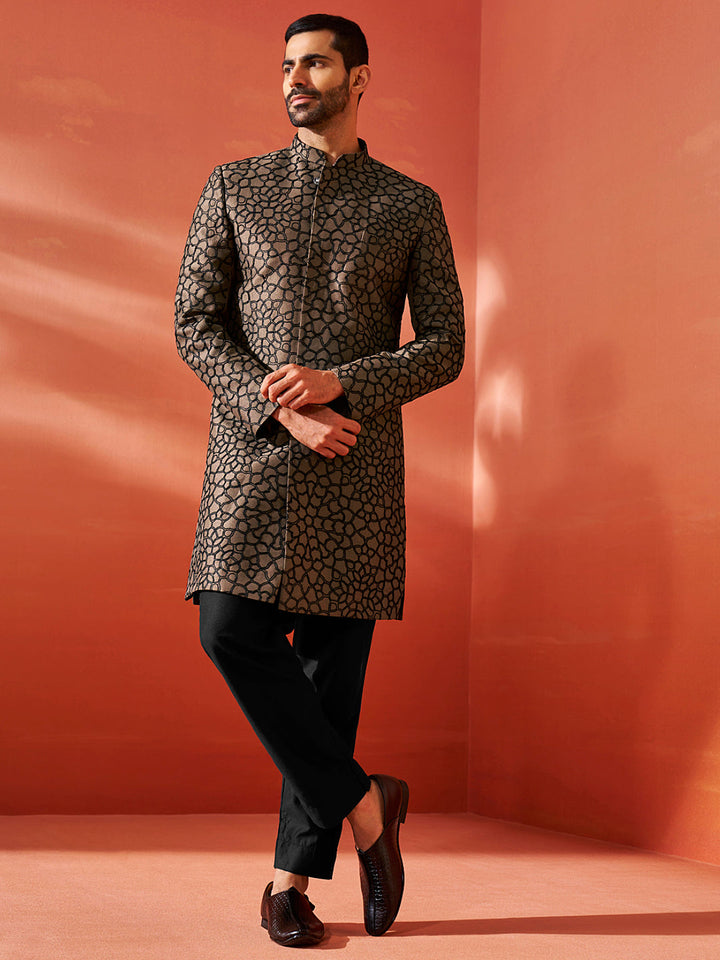 Men's Coffee Silk Blend Sherwani Only Top