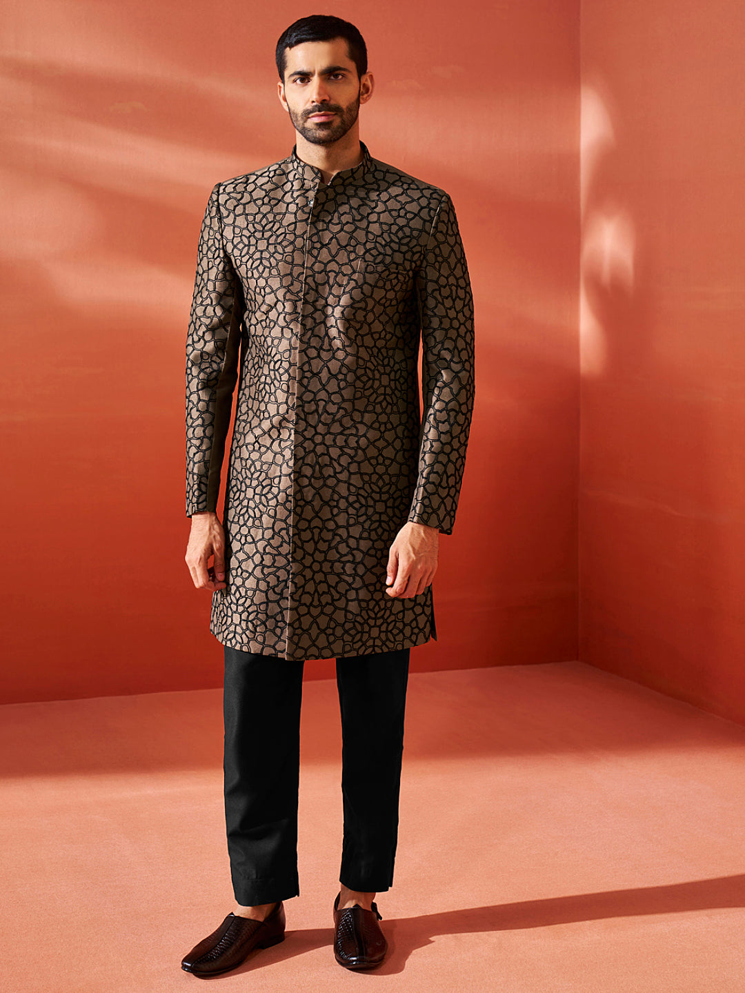 Men's Coffee Silk Blend Sherwani Only Top