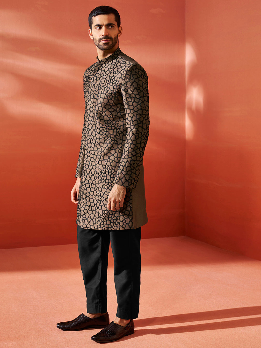 Men's Coffee Silk Blend Sherwani Only Top