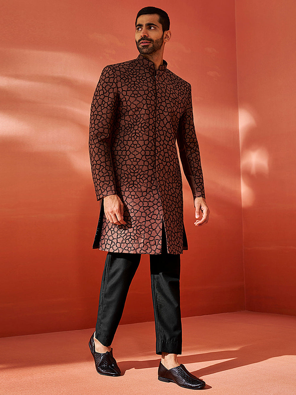 Men's Rust Silk Blend Sherwani Only Top