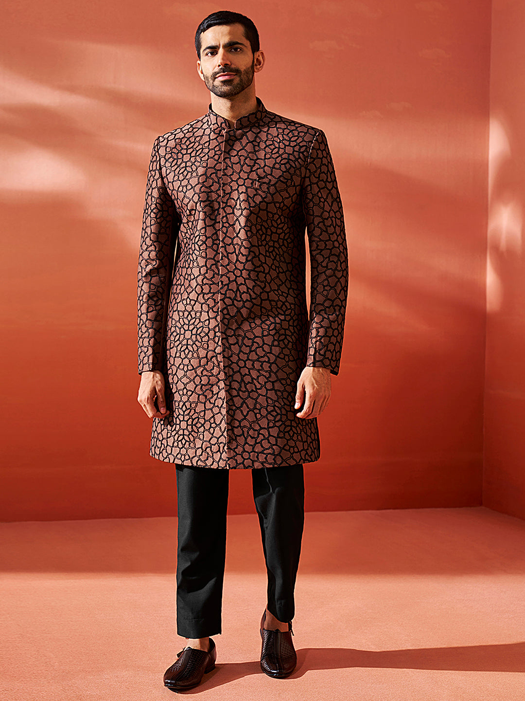 Men's Rust Silk Blend Sherwani Only Top