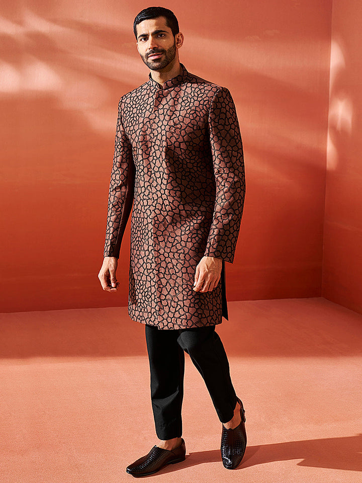 Men's Rust Silk Blend Sherwani Only Top