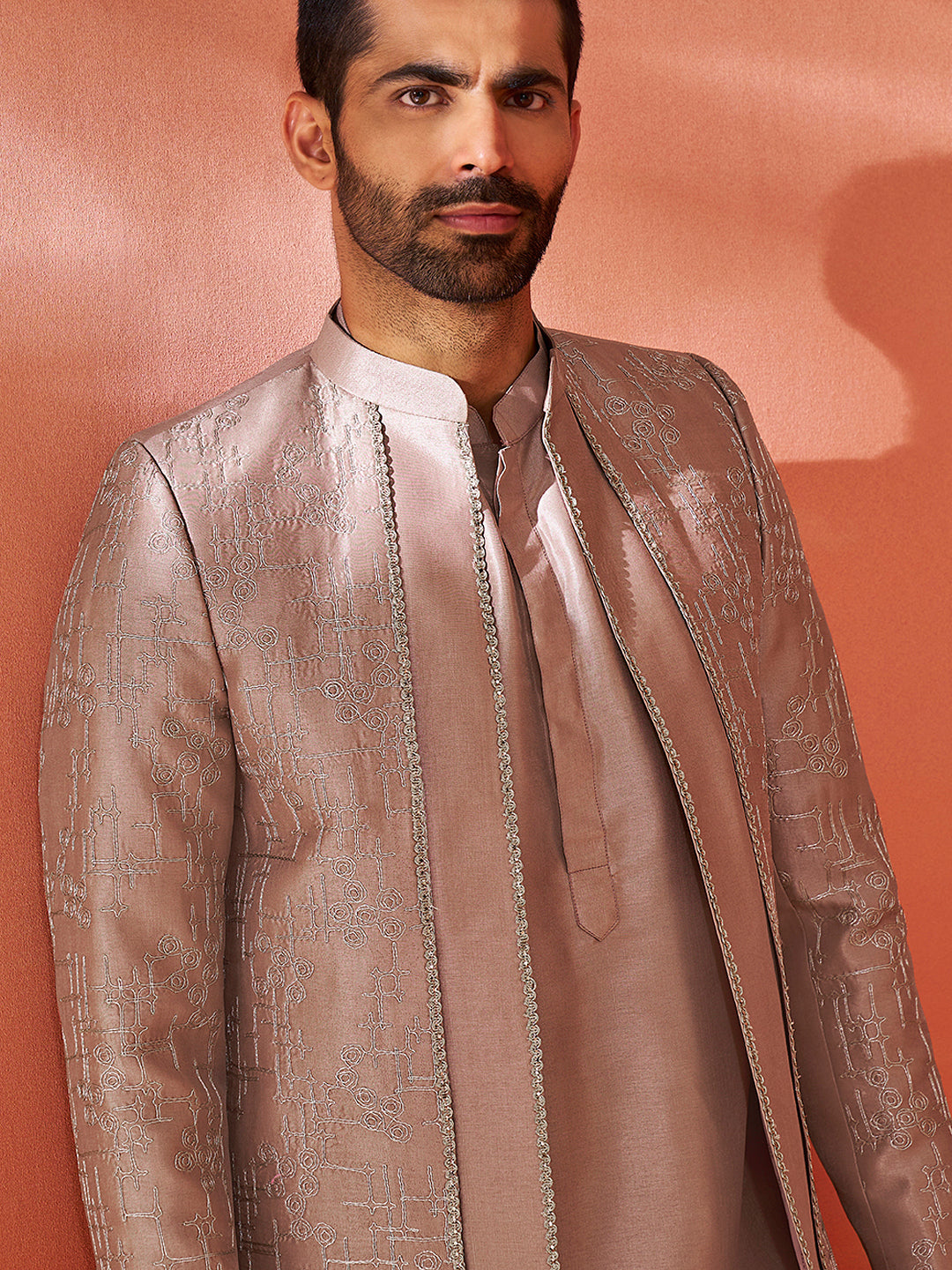 Men's Rose Gold Silk Blend Sherwani Only Top