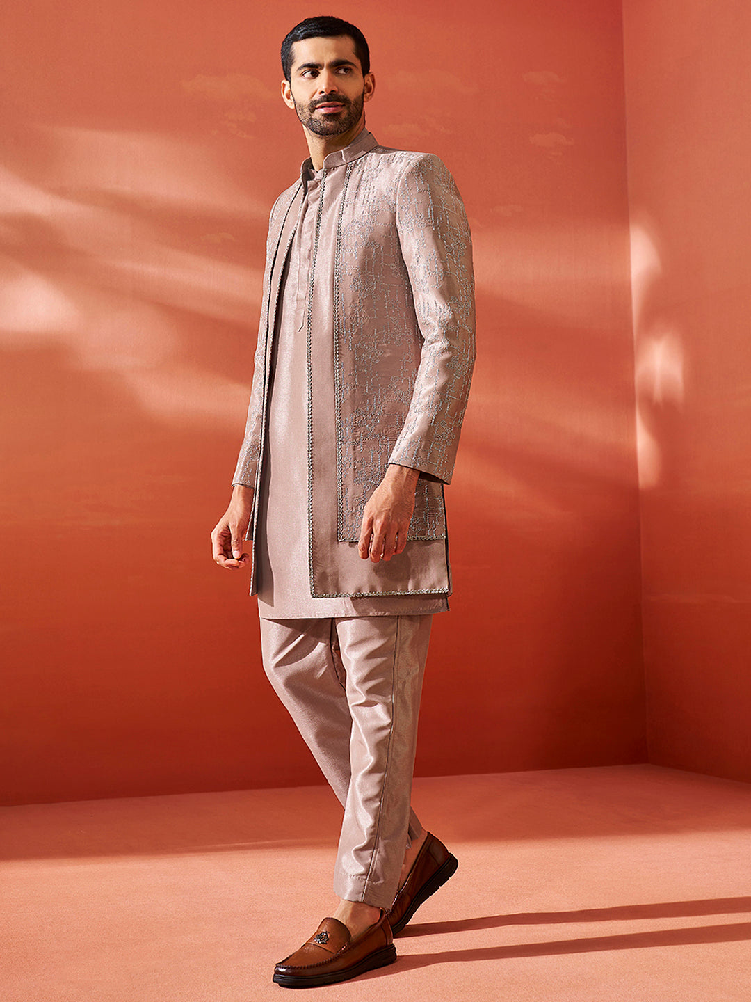 Men's Rose Gold Silk Blend Sherwani Only Top