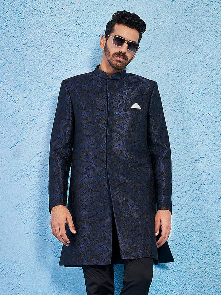 Men's Navy Blue Silk Blend Sherwani Only Top