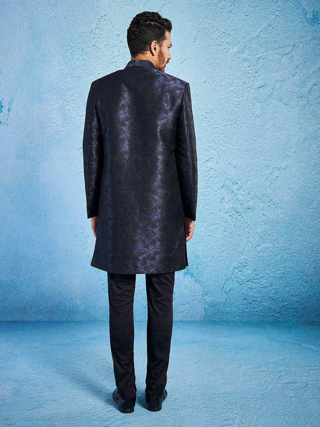 Men's Navy Blue Silk Blend Sherwani Only Top