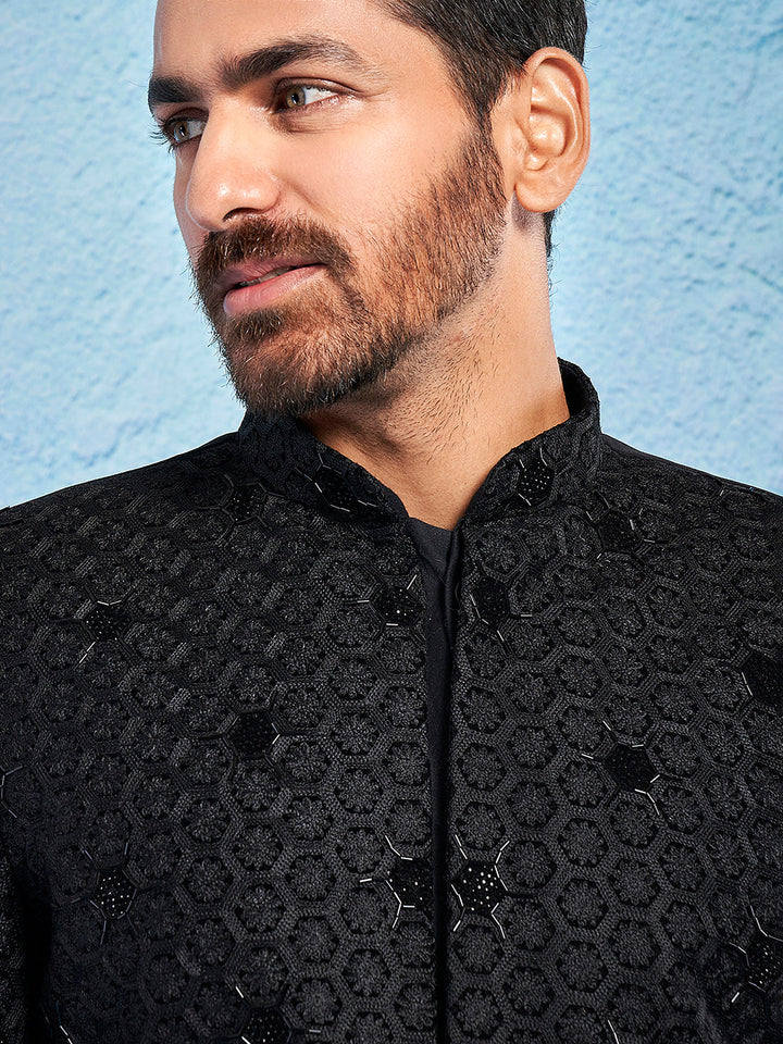 Men's Black Velvet Sherwani Only Top